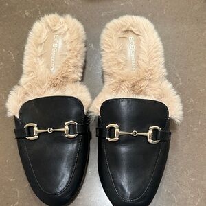 BCBGeneration Zorie Black Mules with Faux Fur Lining (NWOT)